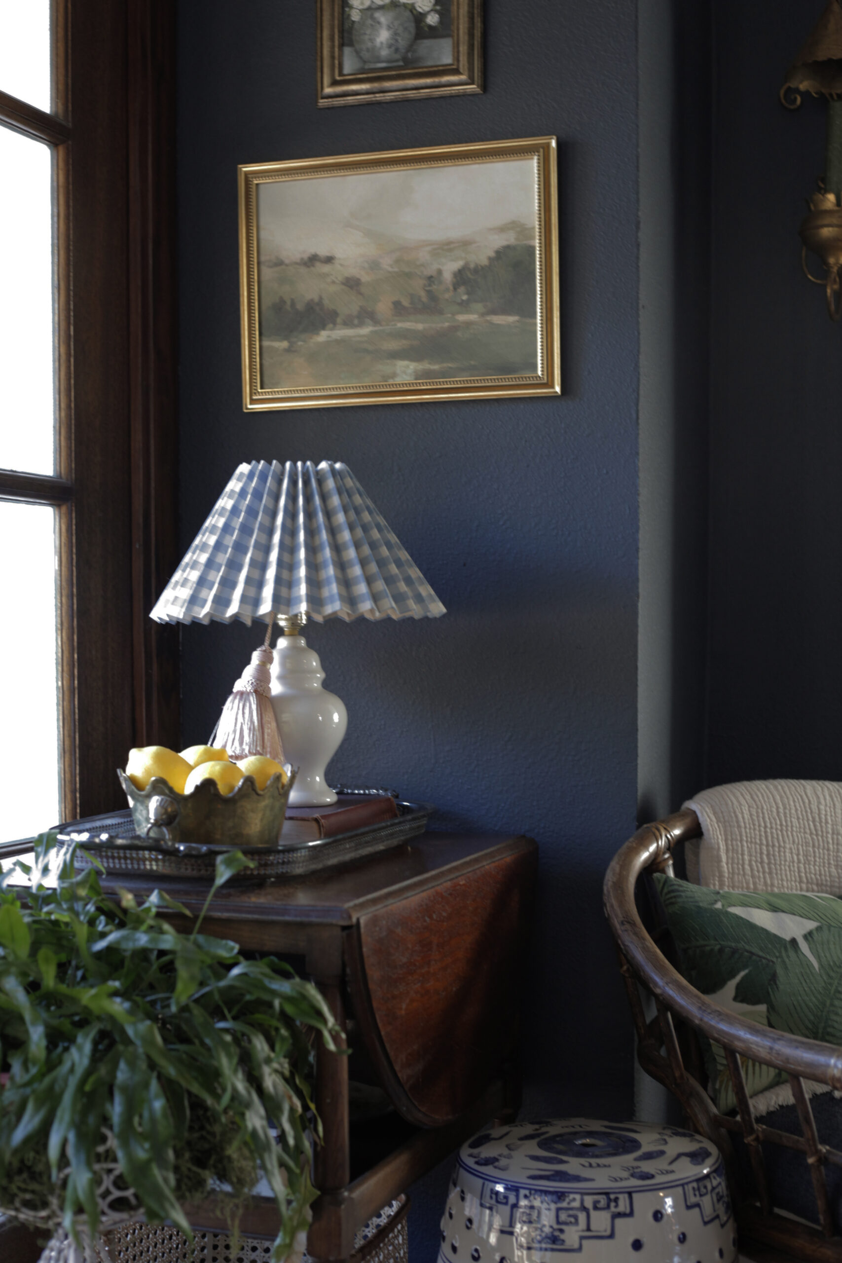 vintage lamp in navy room